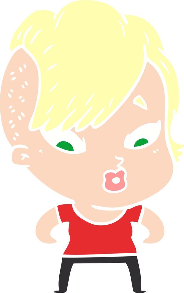 flat color style cartoon surprised girl vector