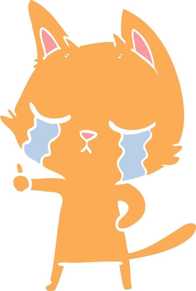 crying flat color style cartoon cat vector