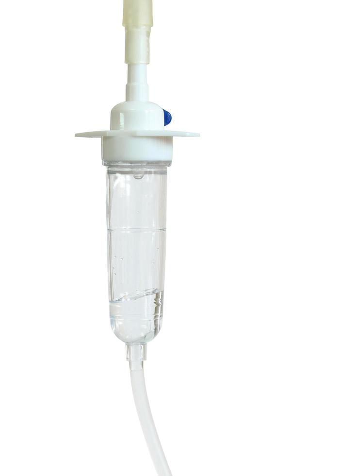 Saline solution drip isolated on white background with clipping path photo