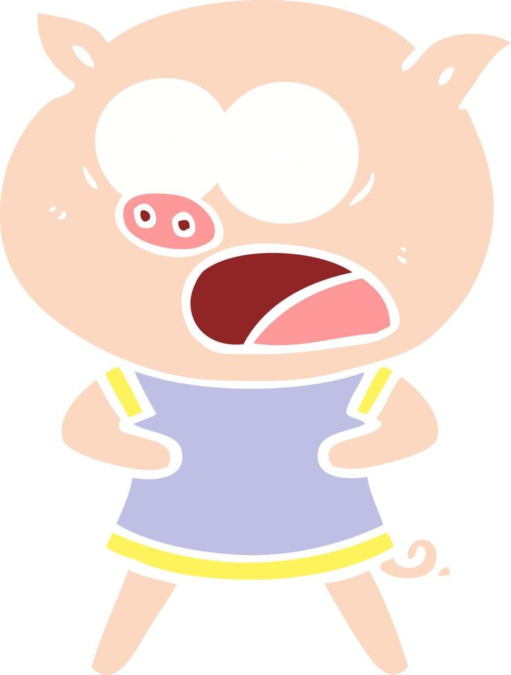 cerdo de dibujos animados de estilo de color plano gritando vector