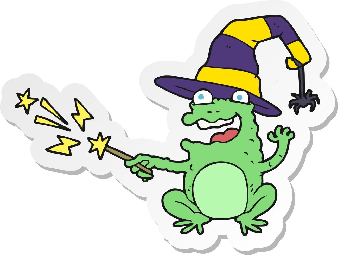 sticker of a cartoon toad casting spell vector