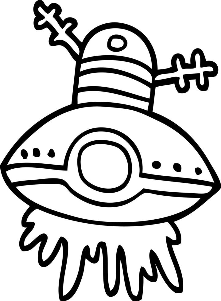 line drawing cartoon alien spaceship vector