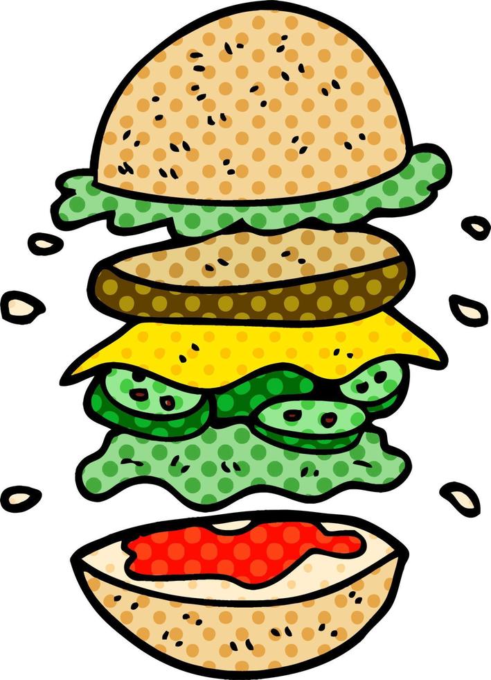 caricatura, garabato, enorme, hamburguesa vector