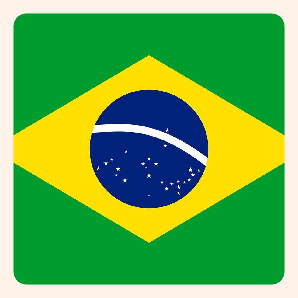 Brazil square flag button, social media communication sign, business icon. vector