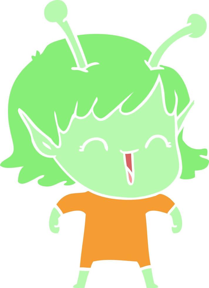 flat color style cartoon alien girl laughing vector