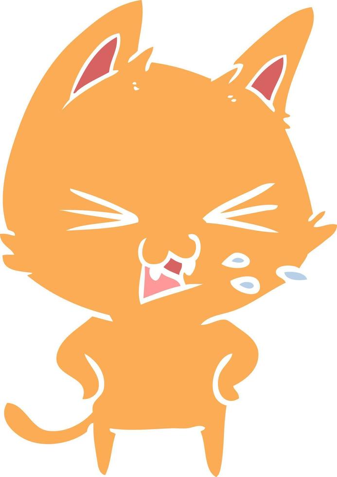 flat color style cartoon cat hissing vector