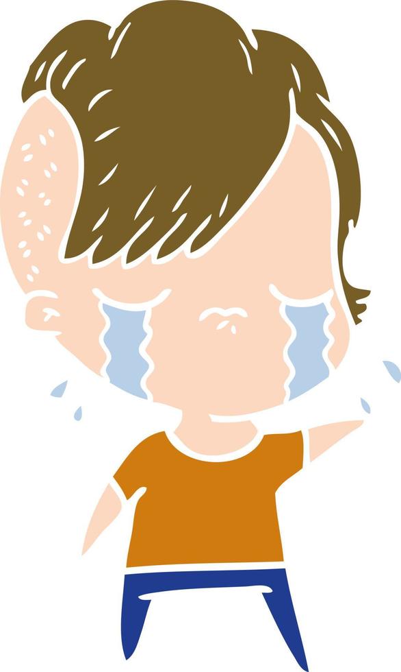 flat color style cartoon crying girl vector