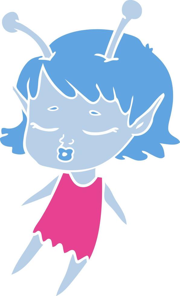 cute alien girl flat color style cartoon vector