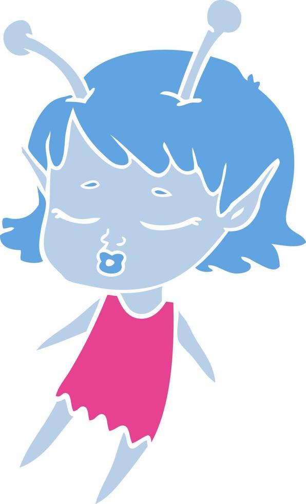 linda chica alienígena estilo de dibujos animados de color plano vector