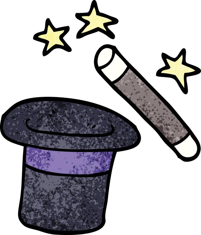 cartoon doodle magicians hat and wand vector