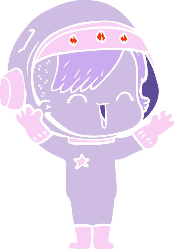 niña astronauta riendo de dibujos animados de estilo de color plano vector