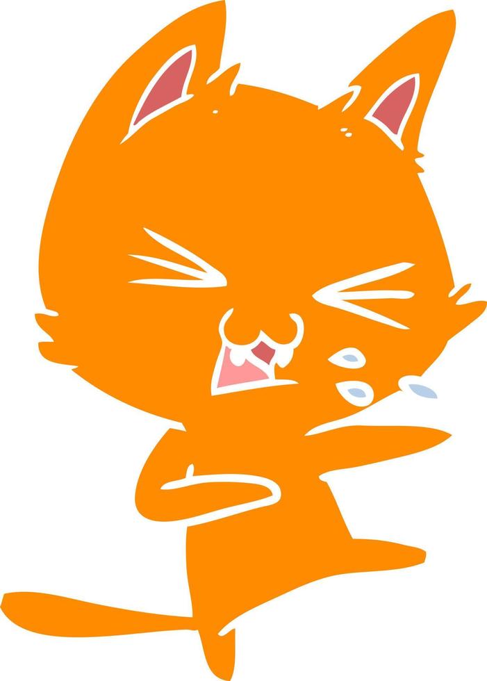 flat color style cartoon cat hissing vector