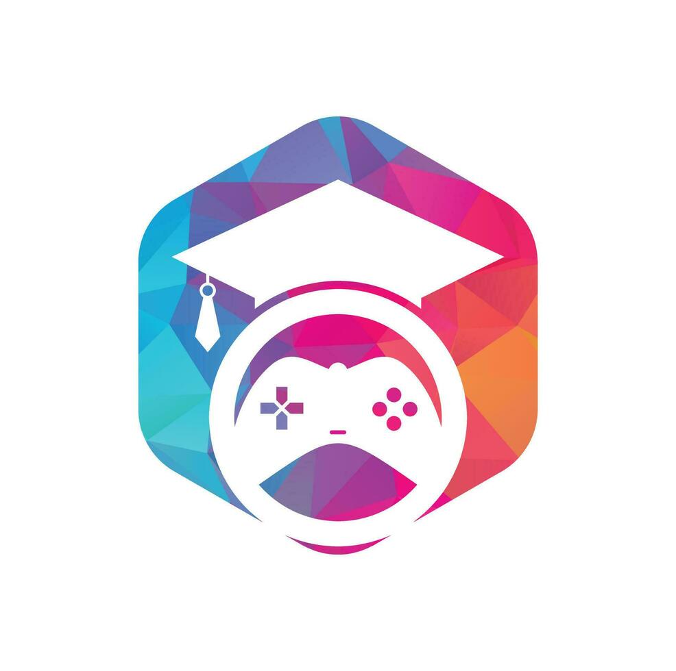 diseño del logotipo del vector educativo del juego. consola de juegos con diseño de icono de gorra de graduación.