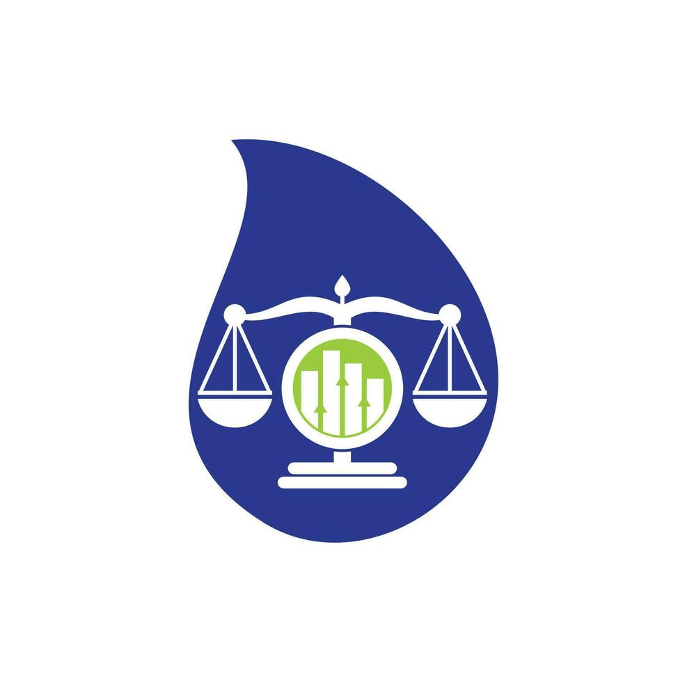 Justice finance drop shape concept logo vector template. Creative Law Firm with graph logo design concept.