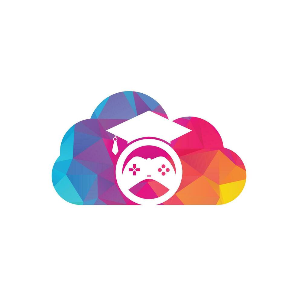 Game education cloud shape concept vector logo design. Game console with graduation cap icon design.