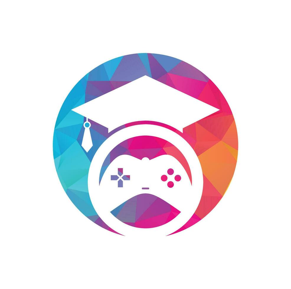 diseño del logotipo del vector educativo del juego. consola de juegos con diseño de icono de gorra de graduación.