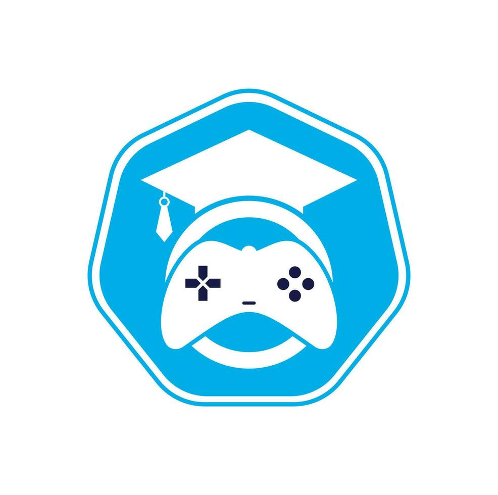 diseño del logotipo del vector educativo del juego. consola de juegos con diseño de icono de gorra de graduación.