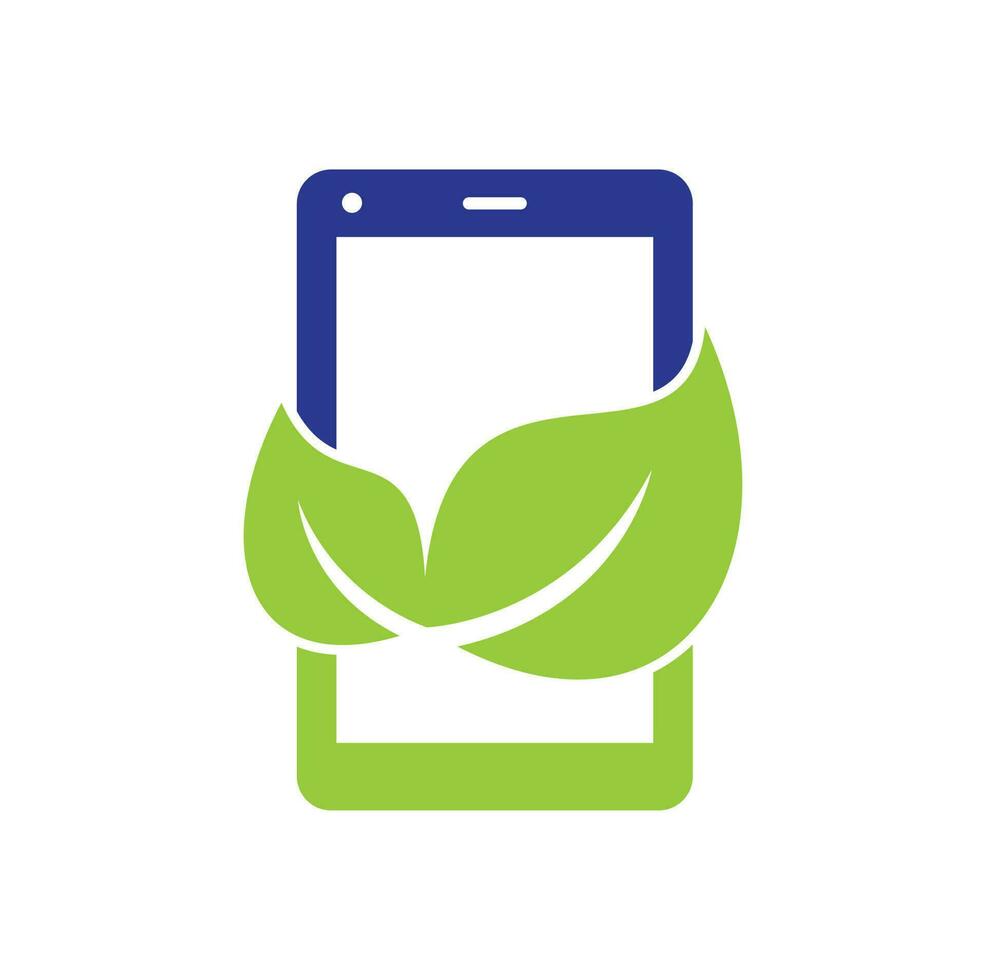 Nature phone vector logo template. mobile phone with leaf sign logo design.