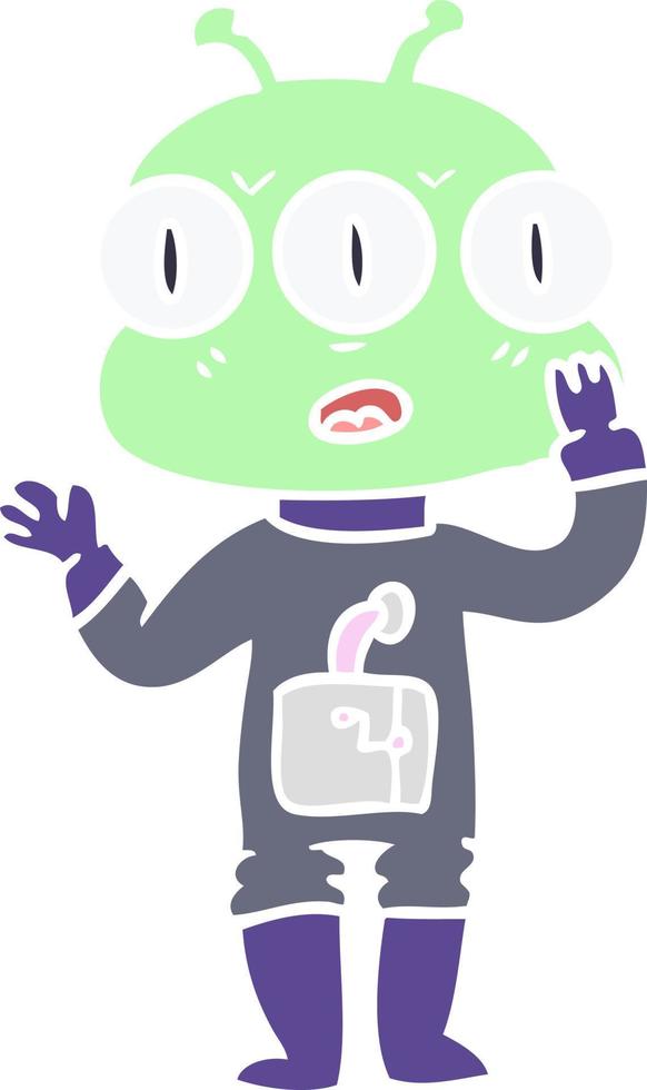 flat color style cartoon three eyed alien vector