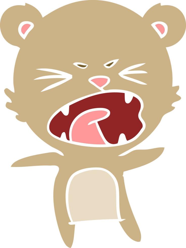 angry flat color style cartoon bear vector