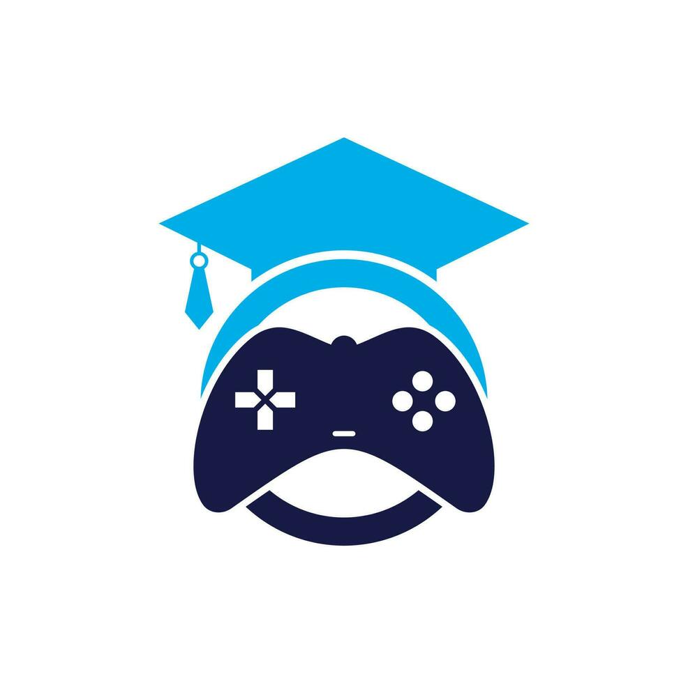 diseño del logotipo del vector educativo del juego. consola de juegos con diseño de icono de gorra de graduación.