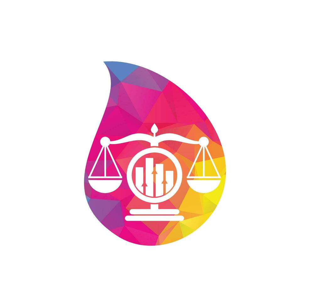 plantilla de vector de logotipo de concepto de forma de gota de finanzas de justicia. bufete de abogados creativo con concepto de diseño de logotipo gráfico.