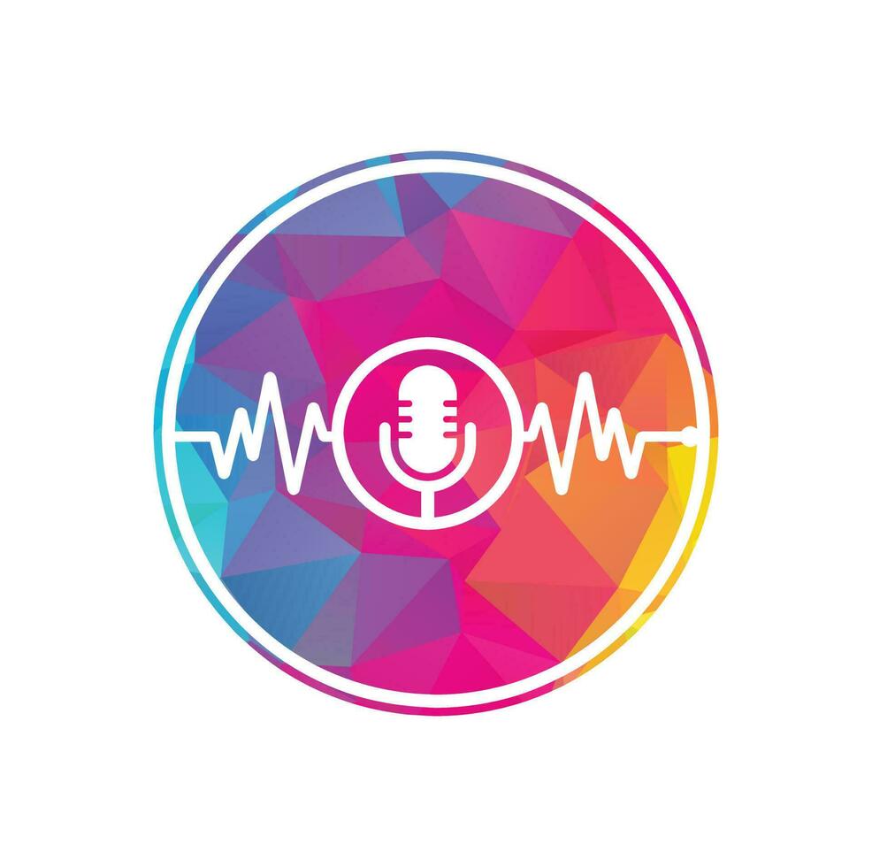 Medical podcast mic logo with Heart pulse. Podcast Heartbeat Line Logo Design Vector Template