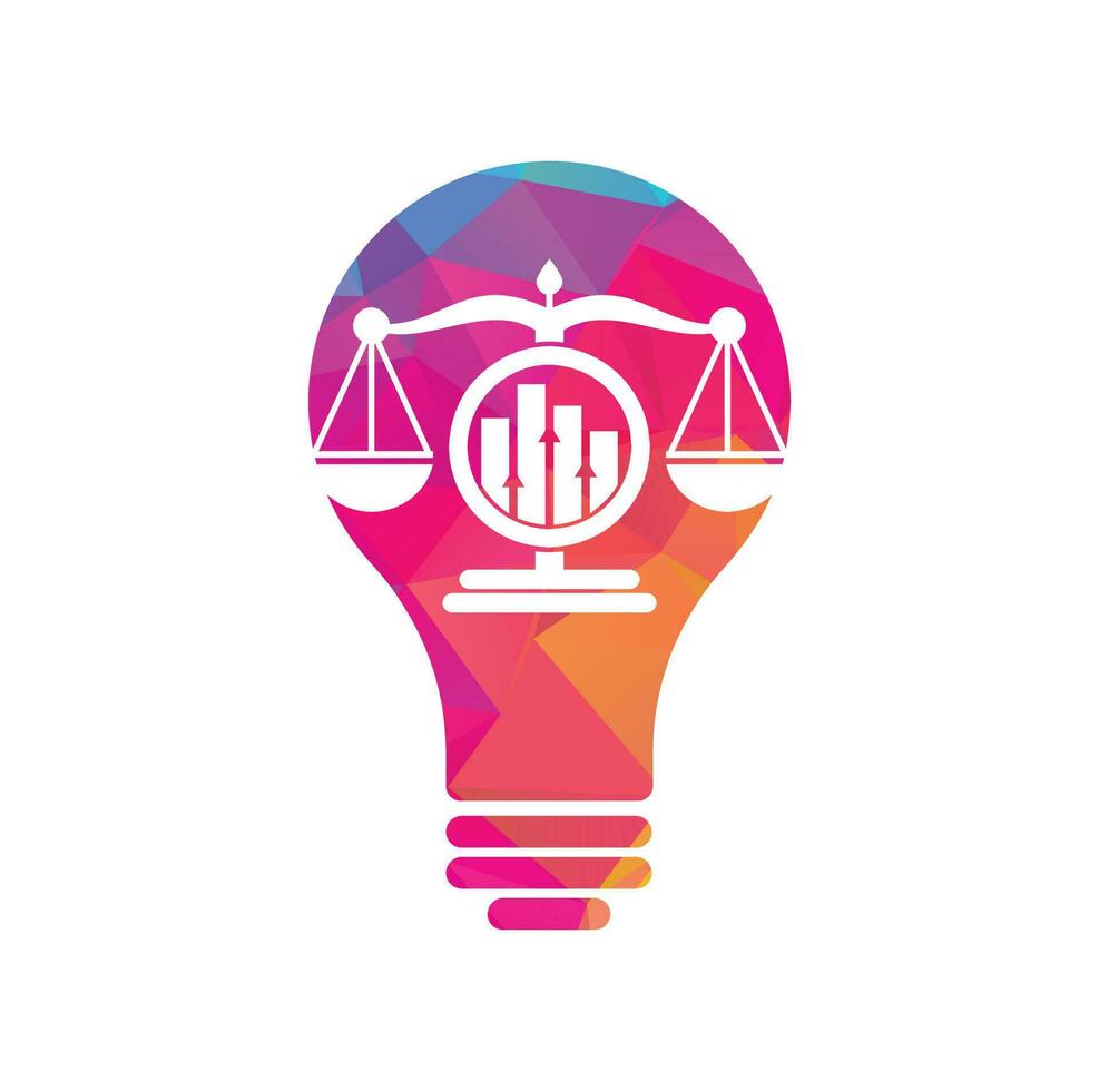 Plantilla de vector de logotipo de concepto de forma de bulbo de finanzas de justicia. bufete de abogados creativo con concepto de diseño de logotipo gráfico.