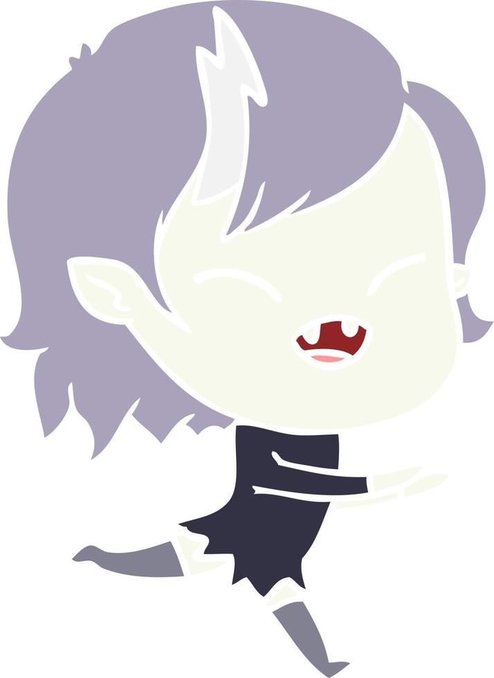 flat color style cartoon laughing vampire girl running vector