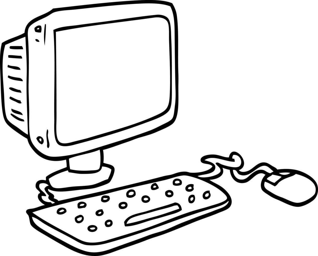 line drawing cartoon office computer vector