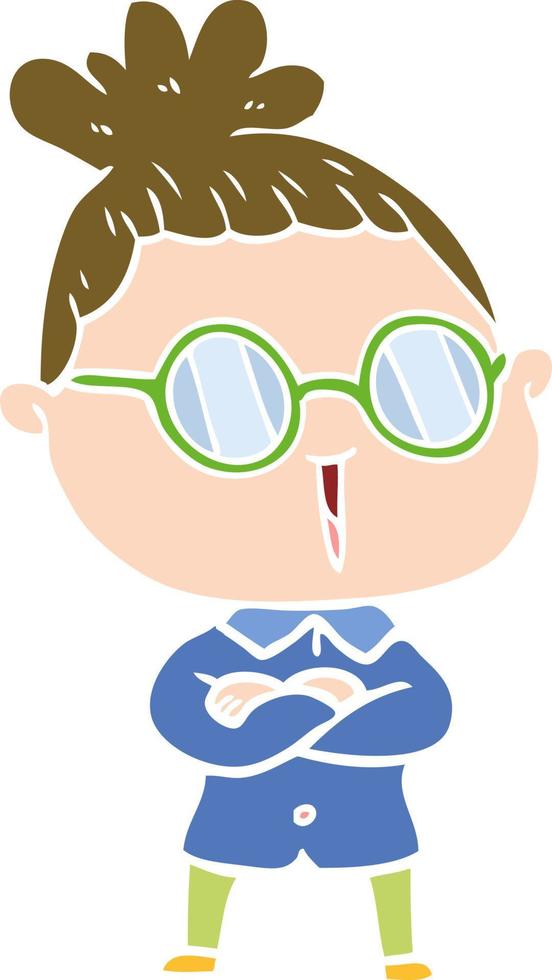 mujer de dibujos animados de estilo de color plano con gafas vector