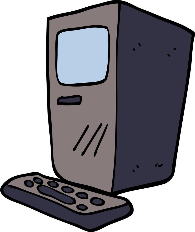 cartoon doodle computer and keyboard vector