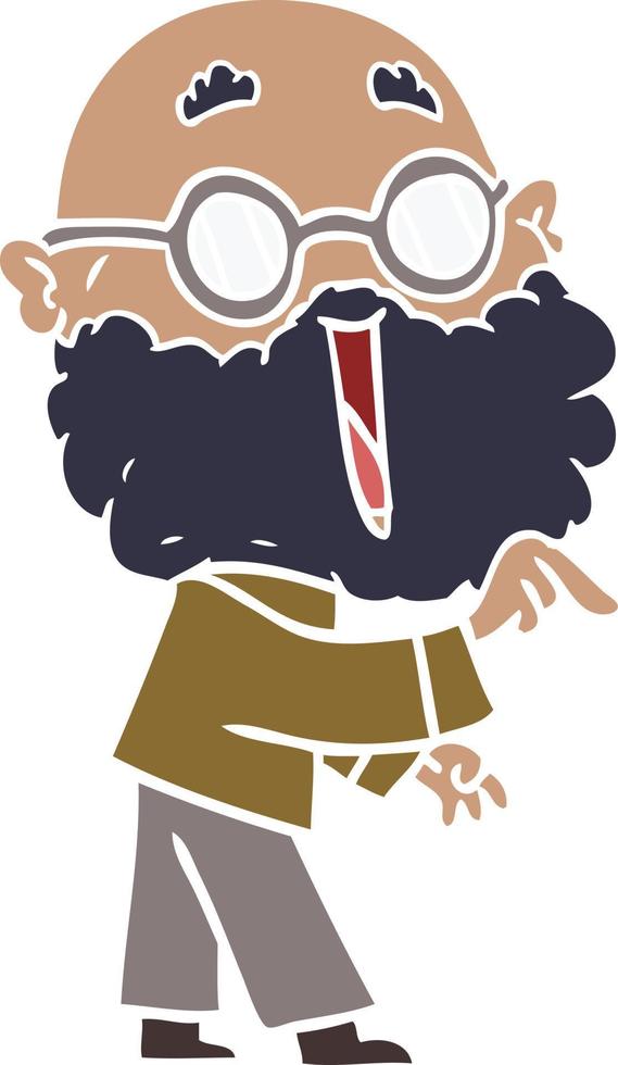 flat color style cartoon joyful man with beard pointing finger vector