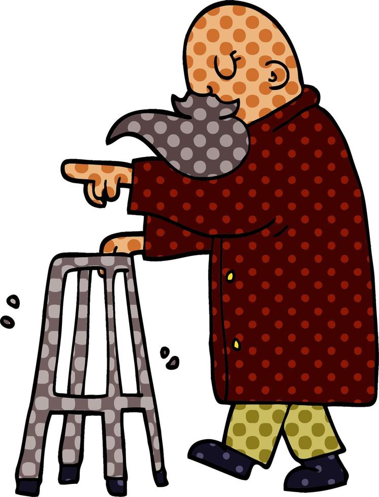 cartoon doodle old man pointing vector