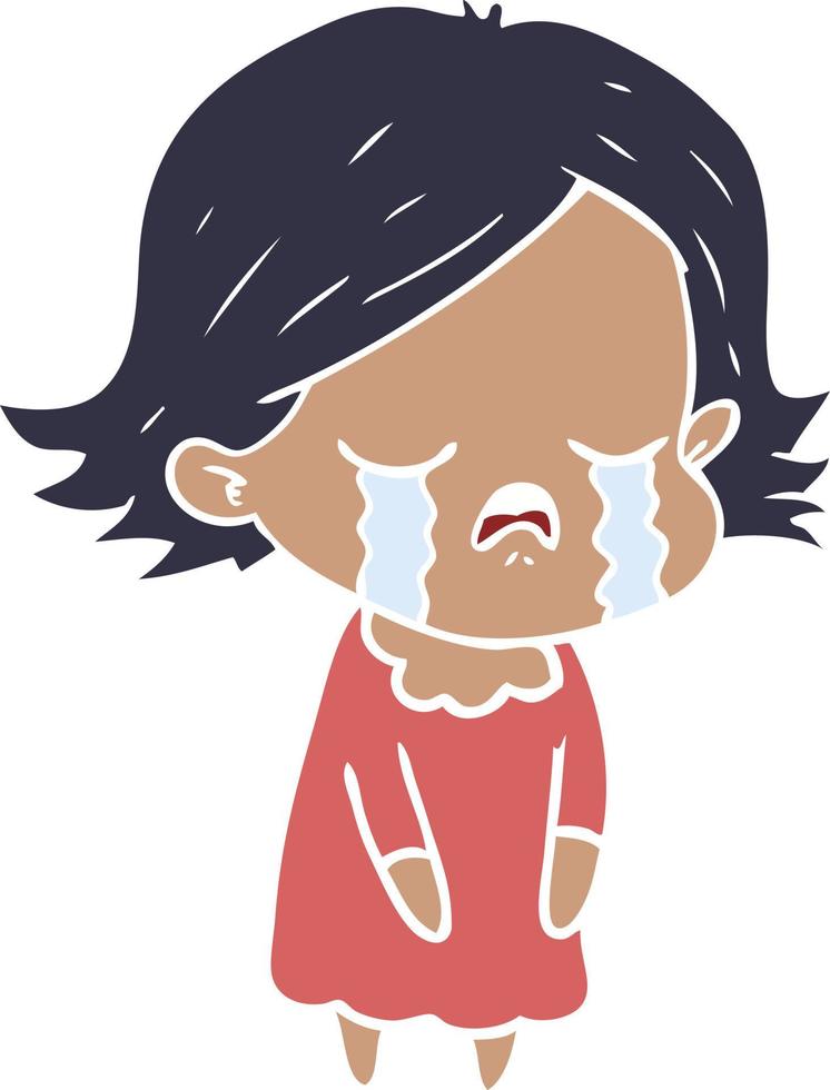 flat color style cartoon girl crying vector