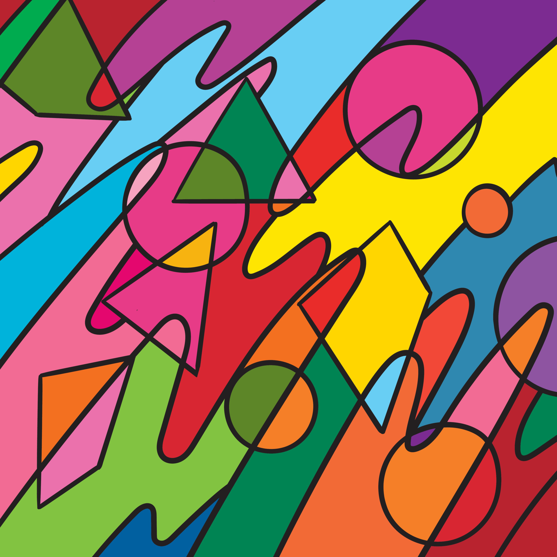 Hand drawn triangle and circles art, retro, doodles, abstract, simple