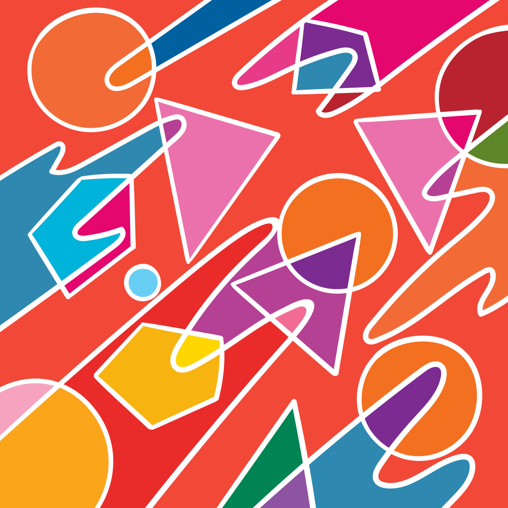 Hand drawn triangle and circles art, retro, doodles, abstract, simple