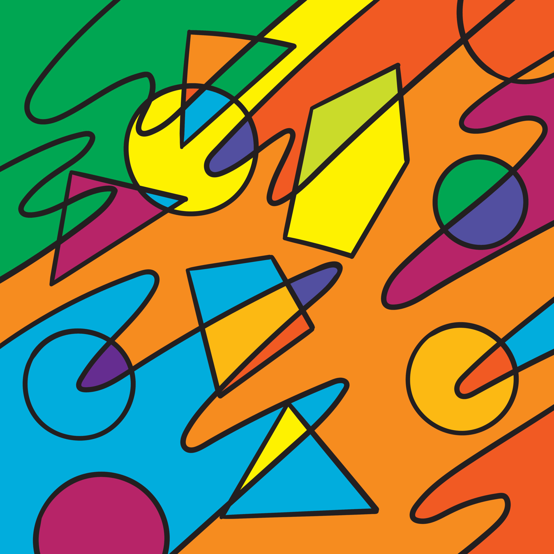 Hand drawn triangle and circles art, retro, doodles, abstract, simple