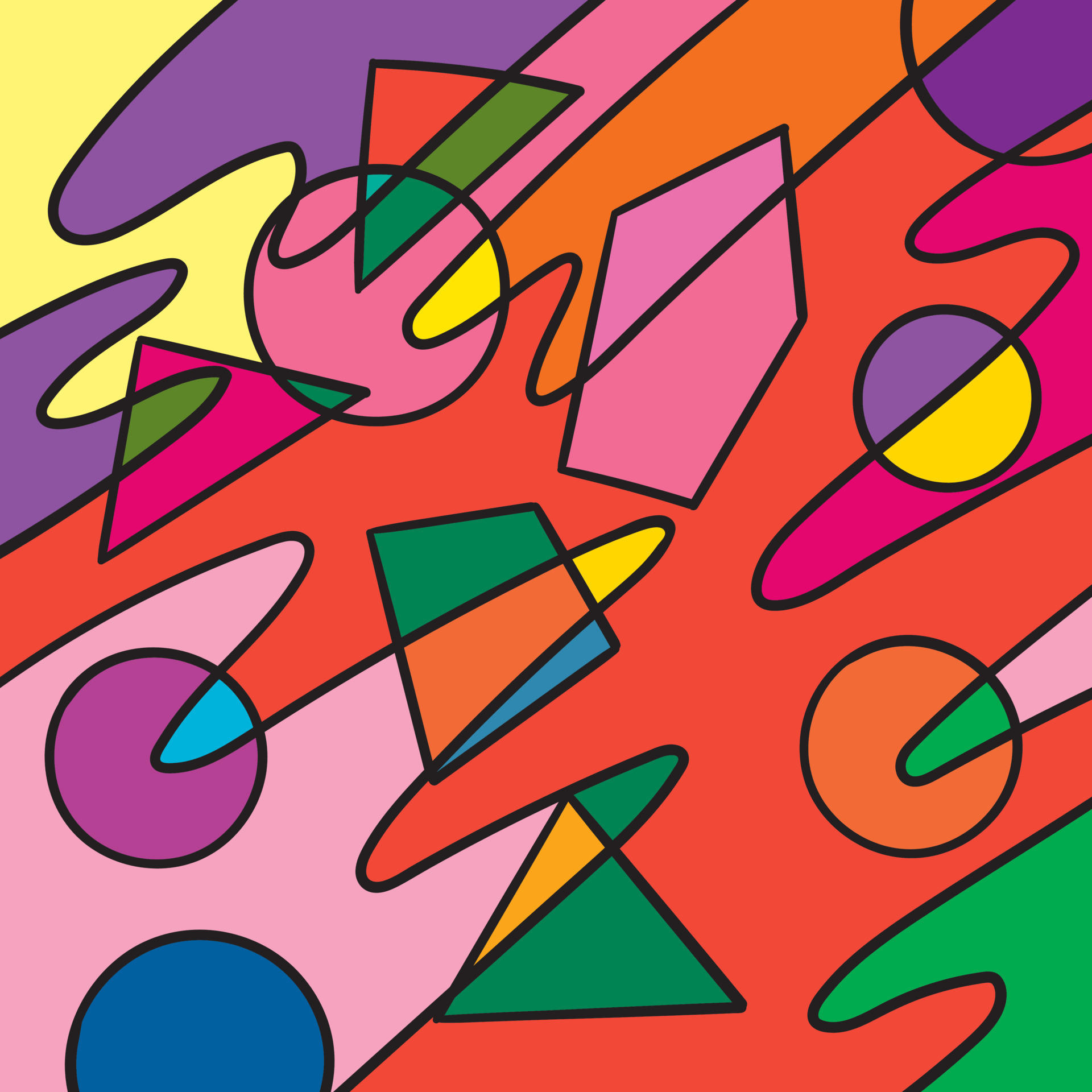 Hand drawn triangle and circles art, retro, doodles, abstract, simple