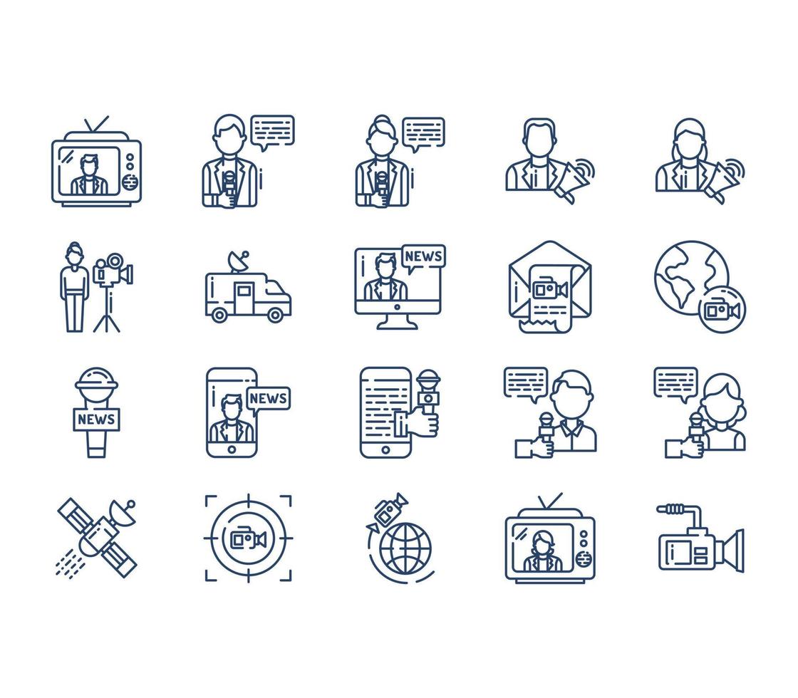 News reporting and media icon set vector