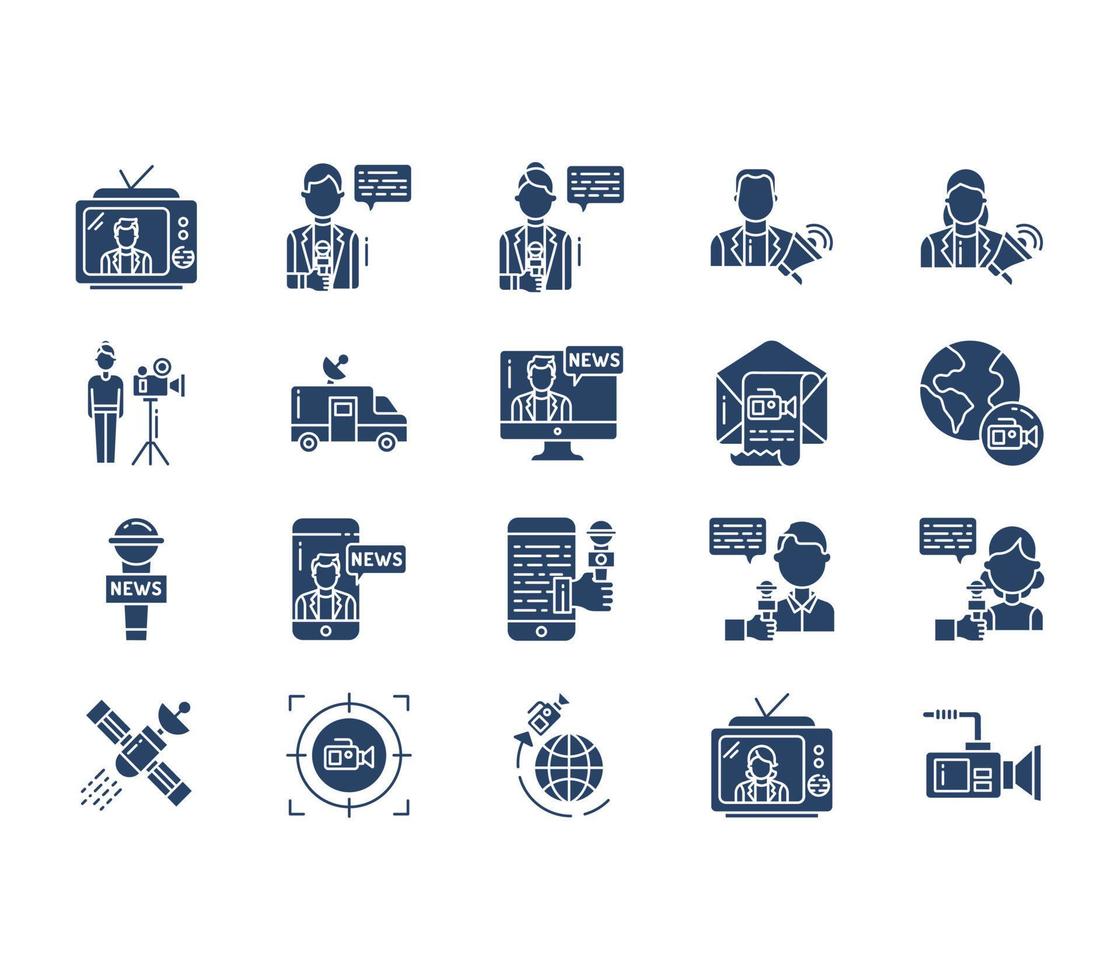 News reporting and media icon set vector