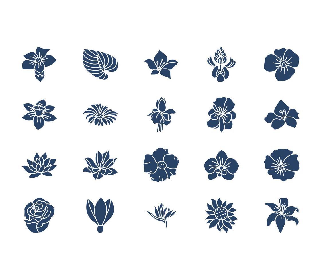 conjunto de iconos de colección de flores de primavera vector
