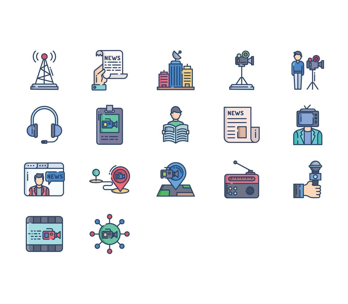 News reporting and media icon set vector