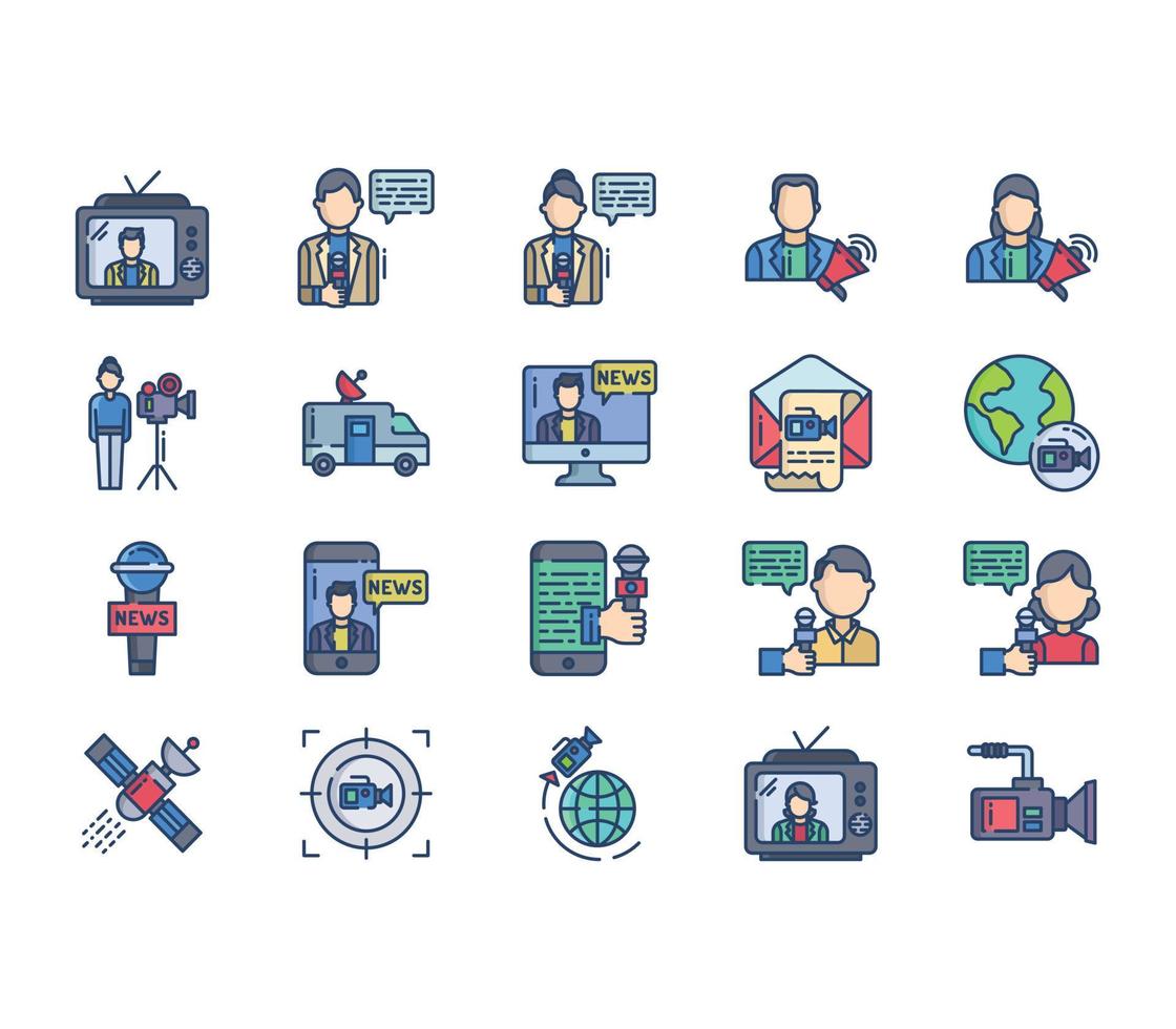 News reporting and media icon set vector