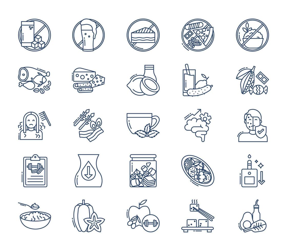 Keto diet and food icon set vector