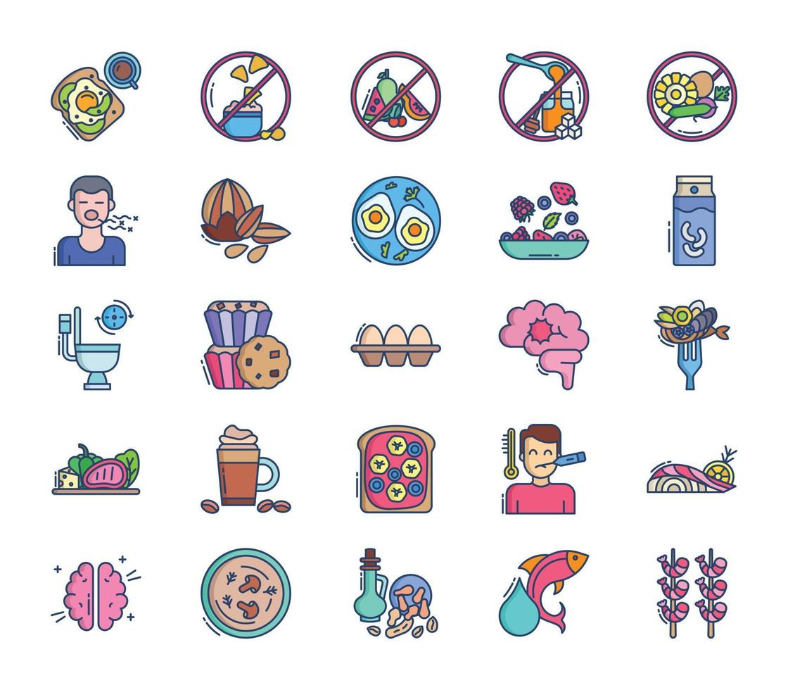 Keto diet and food icon set vector
