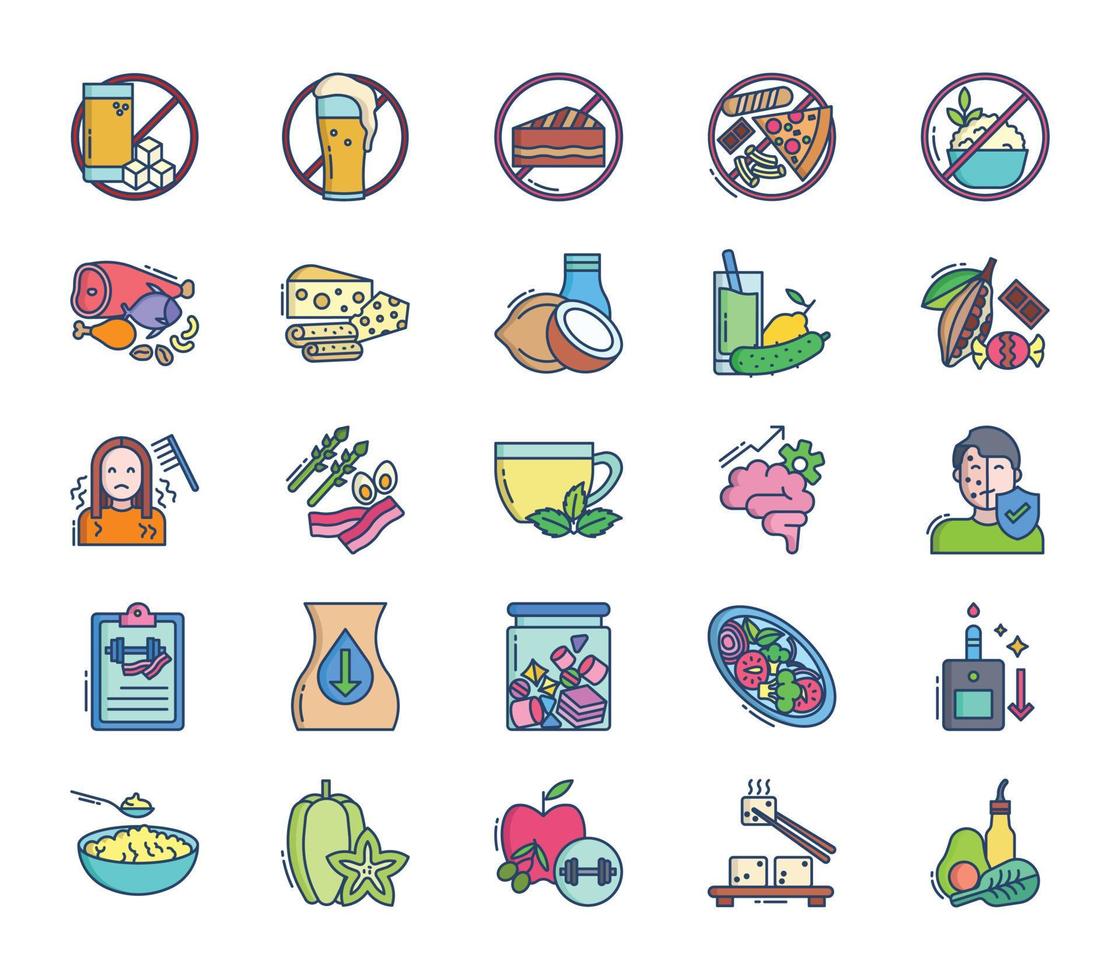 conjunto de iconos de dieta y alimentos cetogénicos vector