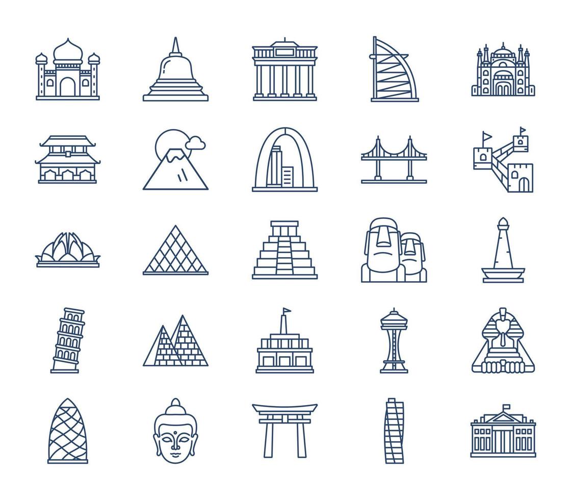 conjunto de iconos de monumentos famosos del mundo vector