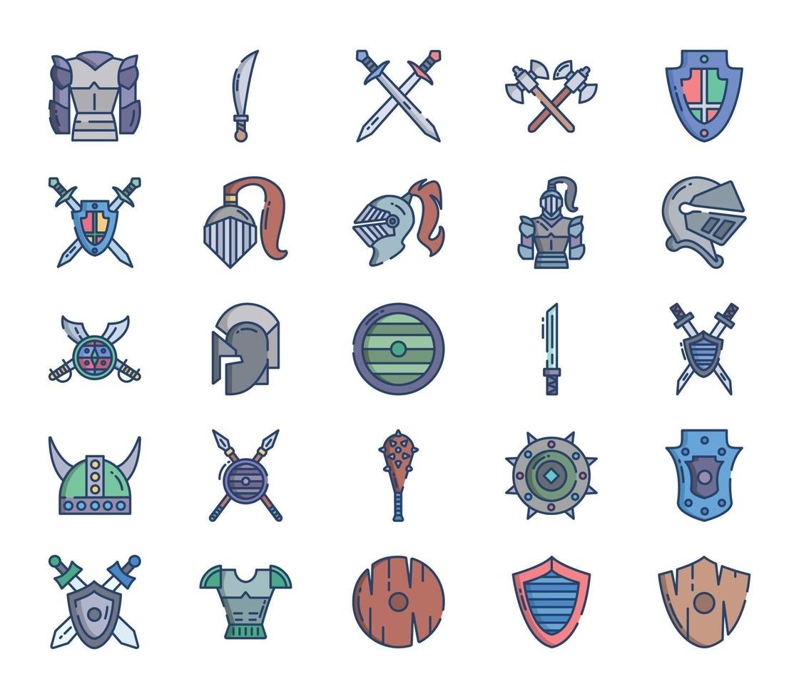 Medieval and ancient weapons icon set vector