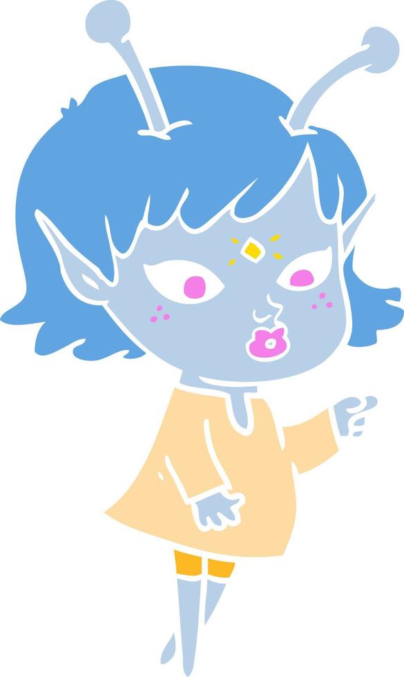 pretty flat color style cartoon alien girl vector